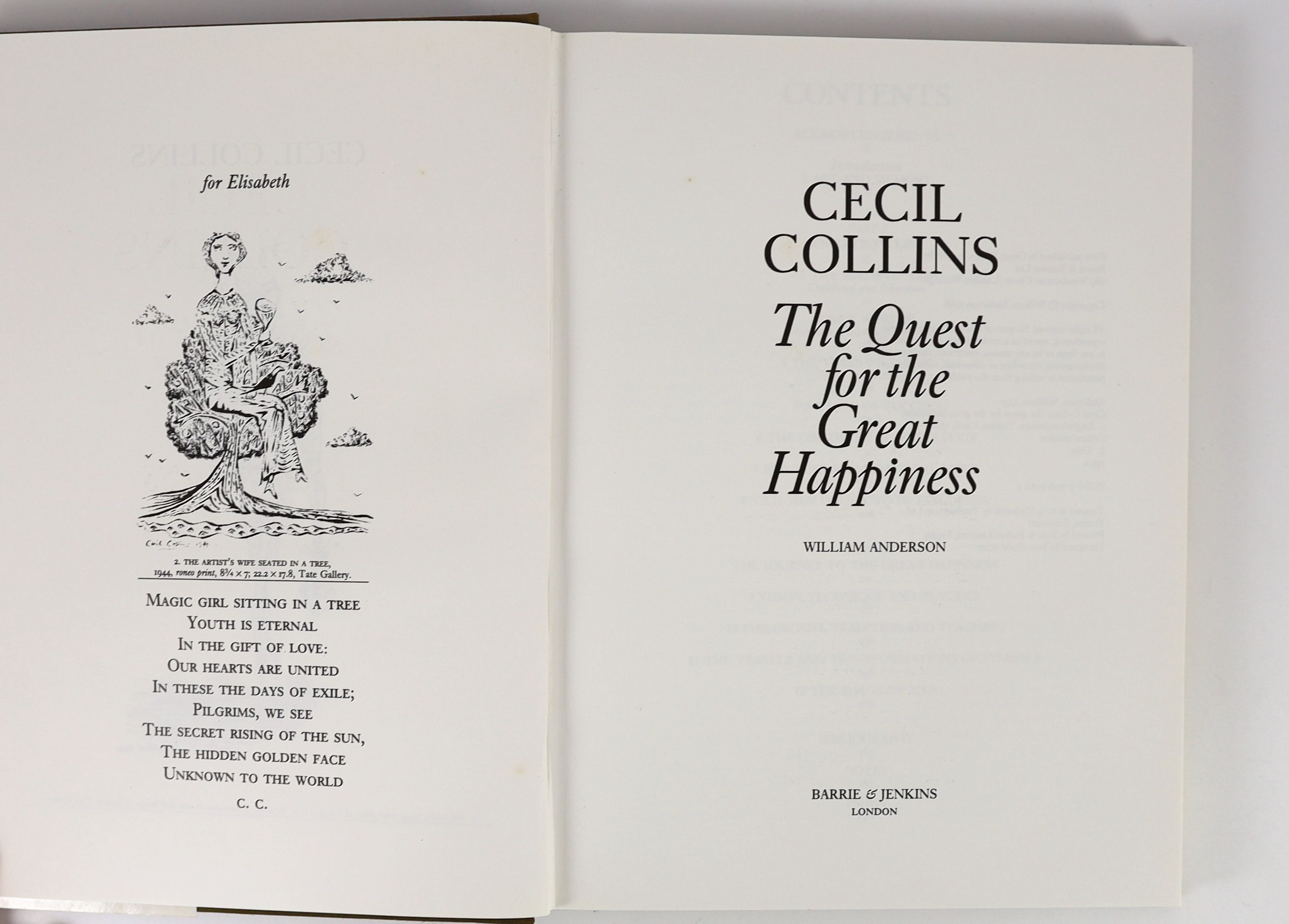 Collins, Cecil - Paintings and Drawings. 1st ed. Coloured frontis and 7 plates, 1 of which is coloured, plus numerous text illus. Original paper boards with title on upper and titled d/j. 4to. Counterpoint Publications,